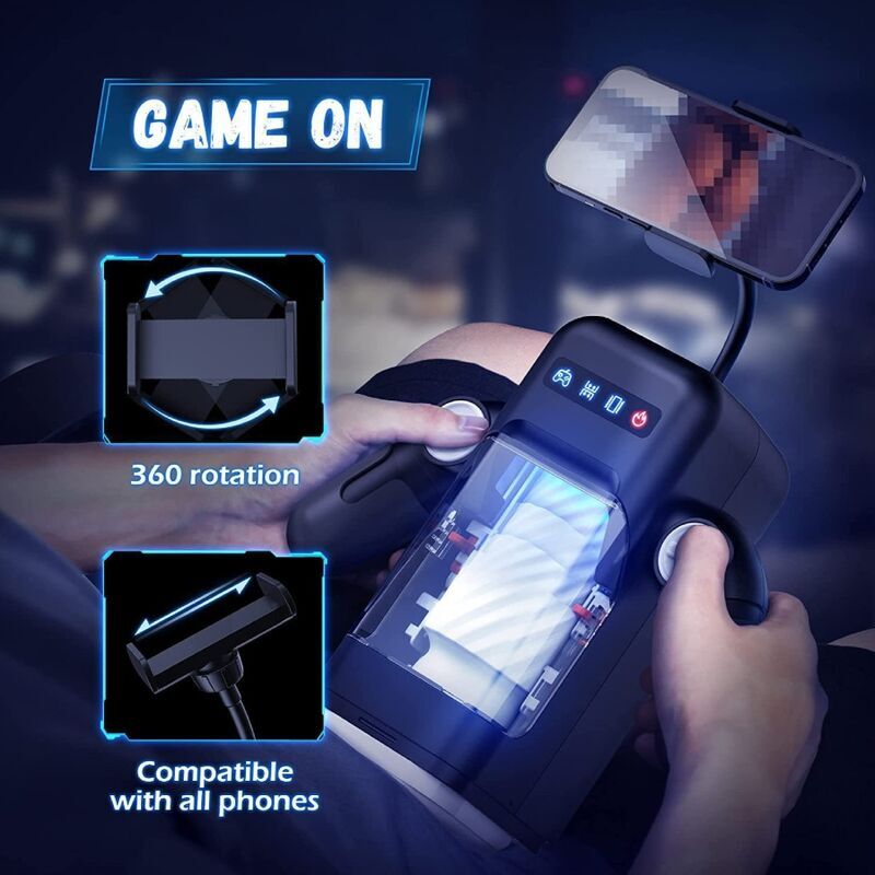 GAME CUP – MASTURBATEUR À VIBRATION DE POUSSÉE AVEC FONCTION CHAUFFANTE ET SUPPORT MOBILE – NOIR