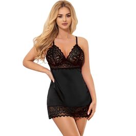 BRUMA SECRET – IRENE BABYDOLL SATINE AVEC DENTELLE NOIR XS/S