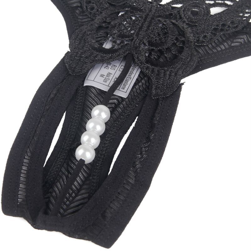 BRUMA SECRET – T140 STRING DENTELLE ET PERLES FORME PAPILLON OUVERTURE NOIR TAILLE UNIQUE