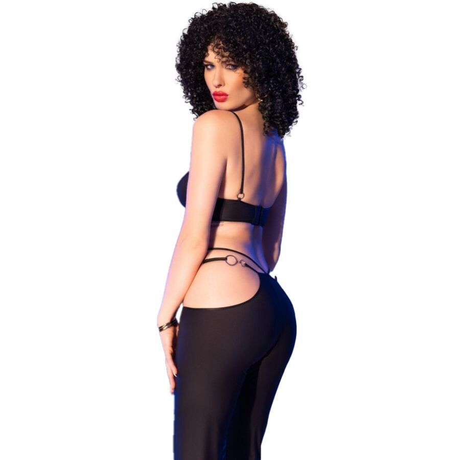 CHILIROSE – CR 4851 ENSEMBLE TOP NOIR ET LEGGINGS AVEC ACCESSOIRES DORES S