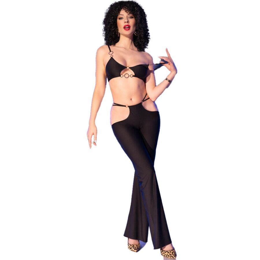 CHILIROSE – CR 4851 ENSEMBLE TOP NOIR ET LEGGINGS AVEC ACCESSOIRES DORES S