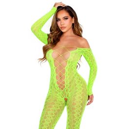 LEG AVENUE – BODYSTOCKING SANS FOURCHE EN DENTELLE SERPENT EXOTIQUE VERT FLUO