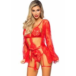 LEG AVENUE – 86123 ENSEMBLE BODY + PEIGNOIR DE PORTE-JARRETELLES ROUGE TAILLE S