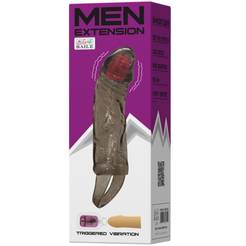 BAILE – GAINE DEXTENSION DE PÉNIS AVEC VIBRATION ET SANGLE POUR TESTICULES 13.5 CM
