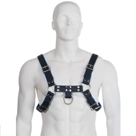 LEATHER BODY – HARNAIS EN CUIR BLEU ET NOIR POITRINE BULLDOG