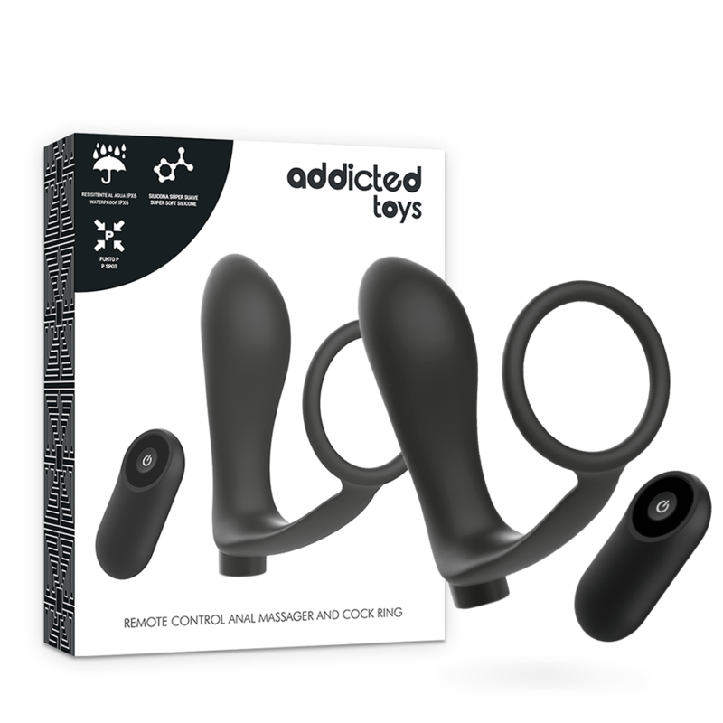 ADDICTED TOYS – ANNEAU PÉNIS AVEC TÉLÉCOMMANDE PLUG ANAL NOIR RECHARGEABLE
