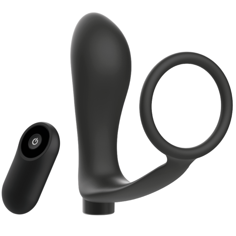 ADDICTED TOYS – ANNEAU PÉNIS AVEC TÉLÉCOMMANDE PLUG ANAL NOIR RECHARGEABLE