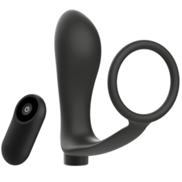 ADDICTED TOYS – ANNEAU PÉNIS AVEC TÉLÉCOMMANDE PLUG ANAL NOIR RECHARGEABLE