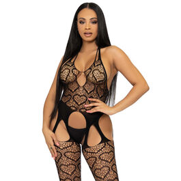 LEG AVENUE BODYSTOCKING DE RED CON TIRANTES TALLA ÚNICA – NEGRO