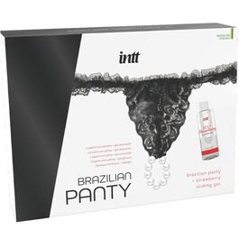 INTT RELEASES – CULOTTE BRÉSILIENNE NOIRE AVEC PERLES ET GEL LUBRIFIANT 50 ML