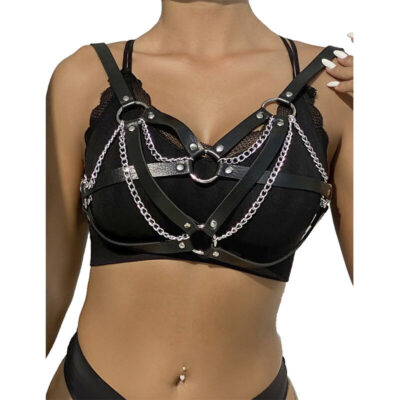 Subblime - 953713 Ceinture Punk Bondage Boucle Métal Noire Taille Unique