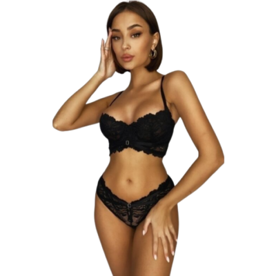 Bruma Secret - Caroline Ensemble Soutien-gorge et Culotte avec Bandes de Dentelle Noir Xs/s