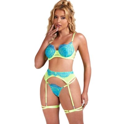 Bruma Secret - Aurora Ensemble Trois Pieces de Dentelle Fluo Bleu & Jaune Xs/s