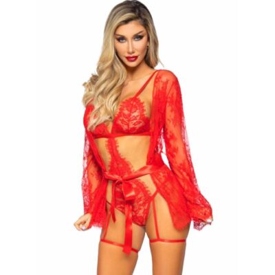 Leg Avenue - 86123 Ensemble Body + Peignoir de Porte-jarretelles Rouge Taille S
