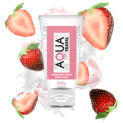 Aqua Travel - Lubrifiant À Base D''''eau Saveur Crème de Fraise - 50 Ml