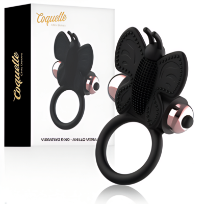 Coquette Chic Desire - Cockring papillon avec vibrateur noir/ or