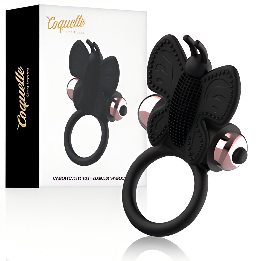 Coquette Chic Desire - Cockring papillon avec vibrateur noir/ or